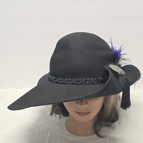 Black Wool Felt Cavalier Pirate Hat Purple Feather Musketeer Buccaneer Halloween main image 6
